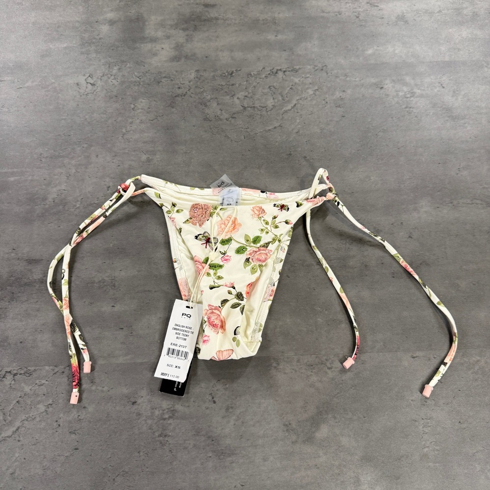 Alice + Olivia PQ Swim Bikini Bottom XS Floral English Rose Embroidered Teeny PQ